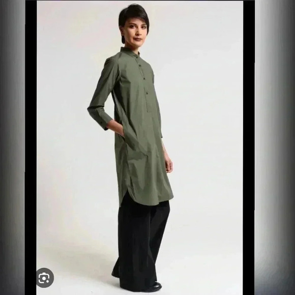 LAREIDA Parisienne Band Collar Lagenlook Tunic Top/Dress in Palm Green - Picture 5 of 5